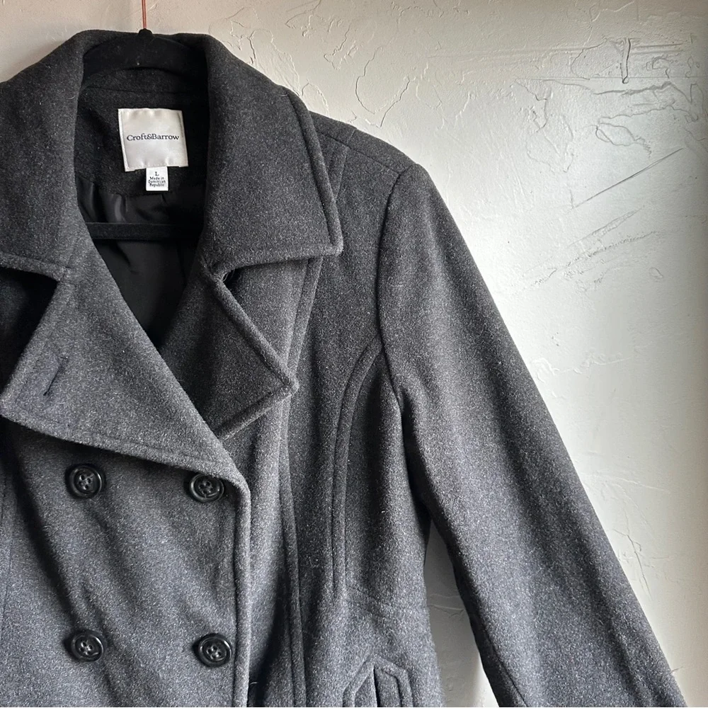 Charcoal Wool Blend Peacoat Dark Academia Classic Timeless Coat L Croft & Barrow